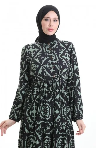 فستان من قماش الفيسكوز بخصر مربوط 7134-01 أخضر لوزي 7134-01