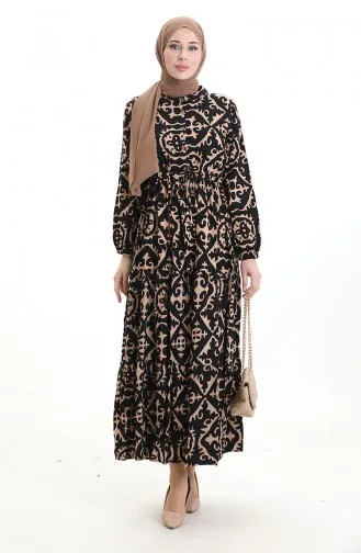 فستان من قماش الفيسكوز بخصر مربوط 7134-02 من المنك 7134-02