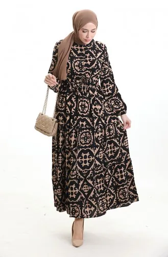 فستان من قماش الفيسكوز بخصر مربوط 7134-02 من المنك 7134-02