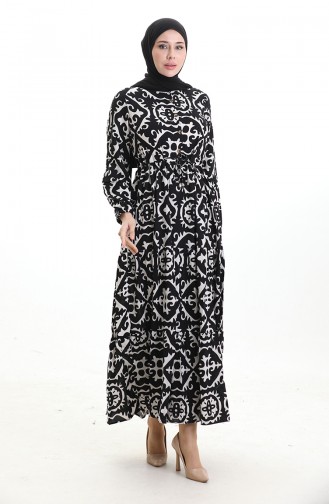 Viscose Fabric Tied Waist Dress 7134-03 Black 7134-03