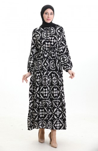 Viscose Fabric Tied Waist Dress 7134-03 Black 7134-03