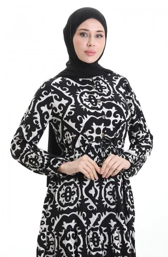 فستان من قماش الفيسكوز بخصر مربوط 7134-03 أسود 7134-03