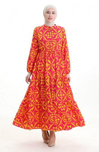 Viscose Fabric Tied Waist Dress 7134-04 Fuchsia 7134-04