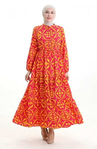 Viscose Jurk Met Tailleband 7134-04 Fuchsia 7134-04