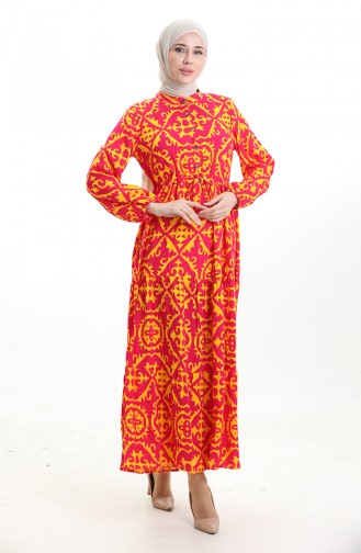 Viscose Fabric Tied Waist Dress 7134-04 Fuchsia 7134-04