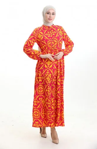 Viscose Jurk Met Tailleband 7134-04 Fuchsia 7134-04