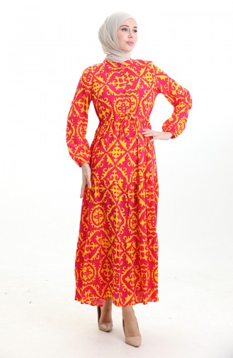 Viscose Fabric Tied Waist Dress 7134-04 Fuchsia 7134-04