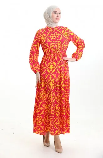 Viscose Jurk Met Tailleband 7134-04 Fuchsia 7134-04