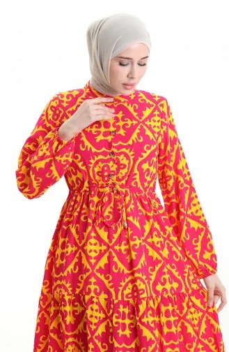 Viscose Jurk Met Tailleband 7134-04 Fuchsia 7134-04