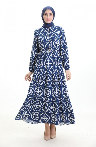 Viscose Fabric Tied Waist Dress 7134-05 Blue 7134-05