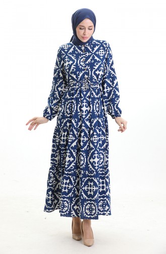 Viscose Fabric Tied Waist Dress 7134-05 Blue 7134-05