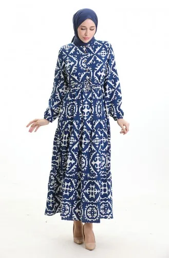 Viscose Jurk Met Gestrikte Taille 7134-05 Blauw 7134-05