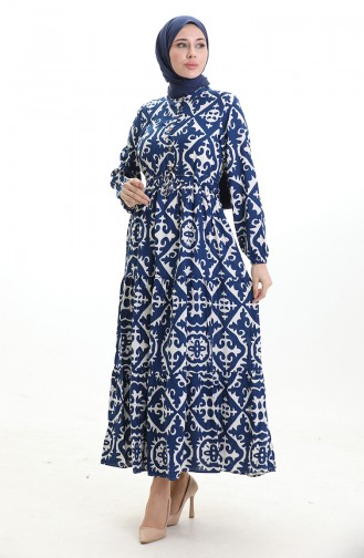 Viscose Fabric Tied Waist Dress 7134-05 Blue 7134-05