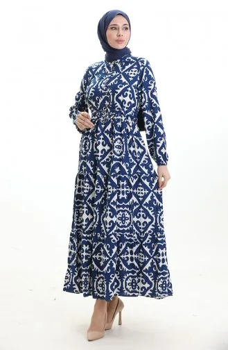 Viscose Jurk Met Gestrikte Taille 7134-05 Blauw 7134-05