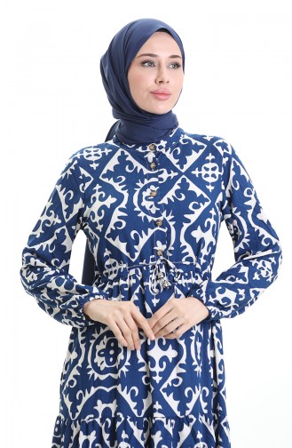 Viscose Fabric Tied Waist Dress 7134-05 Blue 7134-05