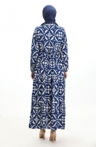 Viscose Fabric Tied Waist Dress 7134-05 Blue 7134-05