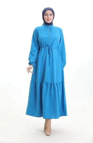 Halfgeknoopte Jurk Met Strik In De Taille 0182-03 Turquoise 0182-03