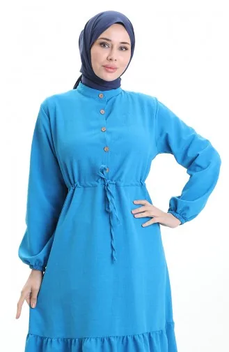 Halfgeknoopte Jurk Met Strik In De Taille 0182-03 Turquoise 0182-03