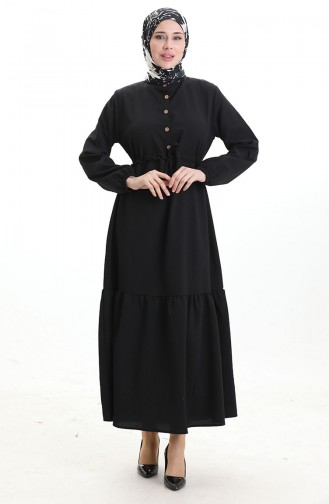 Robe Mi-boutonnée Avec Lien à La Taille 0182-09 Noir 0182-09