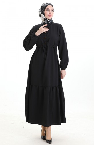 Robe Mi-boutonnée Avec Lien à La Taille 0182-09 Noir 0182-09