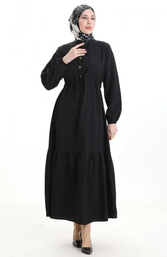 Halfgeknoopte Jurk Met Strik In De Taille 0182-09 Zwart 0182-09