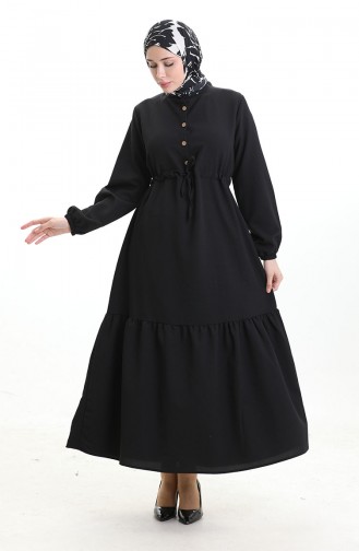 Robe Mi-boutonnée Avec Lien à La Taille 0182-09 Noir 0182-09