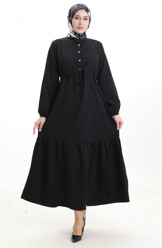 Robe Mi-boutonnée Avec Lien à La Taille 0182-09 Noir 0182-09