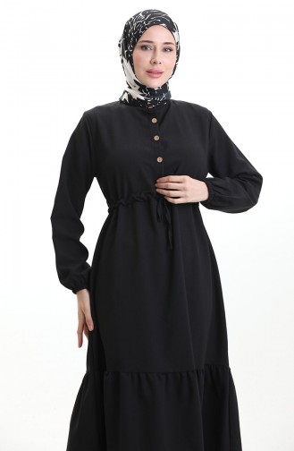 Robe Mi-boutonnée Avec Lien à La Taille 0182-09 Noir 0182-09