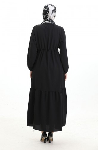 Robe Mi-boutonnée Avec Lien à La Taille 0182-09 Noir 0182-09