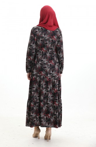 Judge Collar Patterned Buttoned Dress 0193-01 Black Red 0193-01