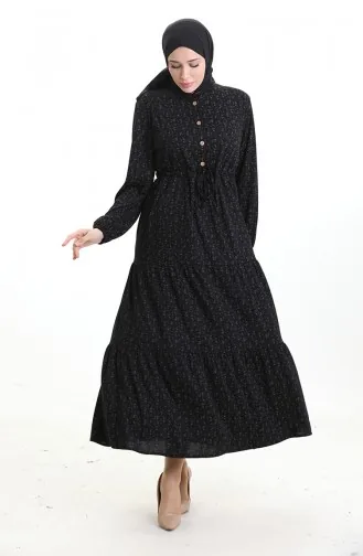 Half Buttoned Dress With A Grandad Collar 0194-01 Black 0194-01