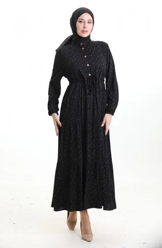 Half Buttoned Dress With A Grandad Collar 0194-01 Black 0194-01