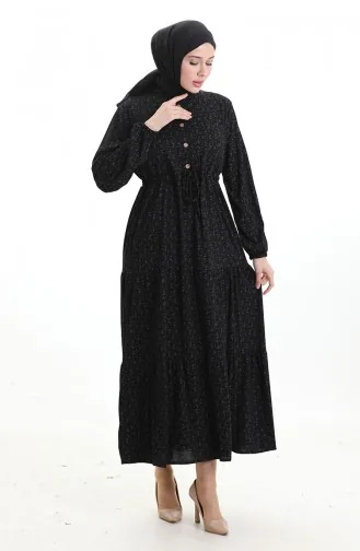 Half Buttoned Dress With A Grandad Collar 0194-01 Black 0194-01