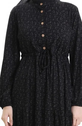 Half Buttoned Dress With A Grandad Collar 0194-01 Black 0194-01