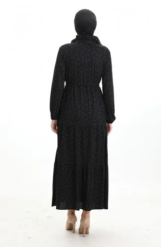 Half Buttoned Dress With A Grandad Collar 0194-01 Black 0194-01