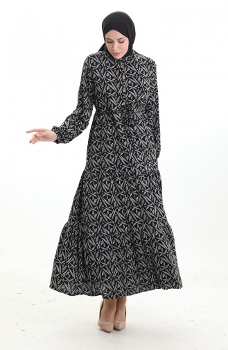 Judge Collar Patterned Dress 0196-01 Black 0196-01