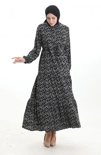 Judge Collar Patterned Dress 0196-01 Black 0196-01