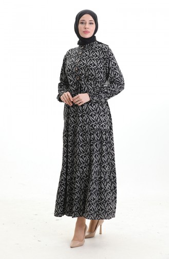 Judge Collar Patterned Dress 0196-01 Black 0196-01