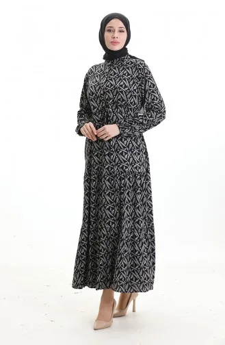 Judge Collar Patterned Dress 0196-01 Black 0196-01