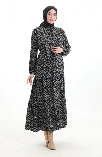 Judge Collar Patterned Dress 0196-01 Black 0196-01