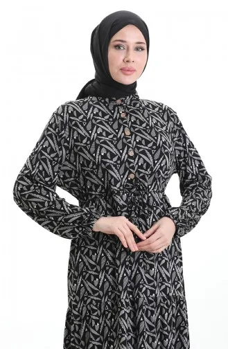 Judge Collar Patterned Dress 0196-01 Black 0196-01