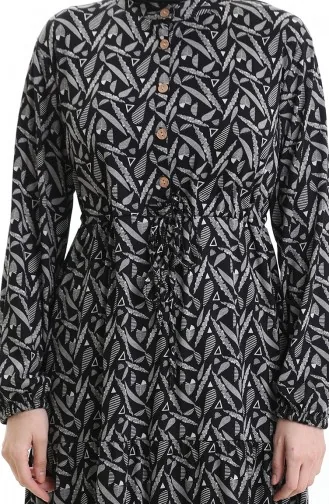 Judge Collar Patterned Dress 0196-01 Black 0196-01