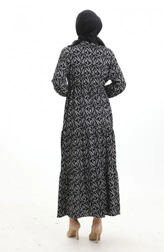 Judge Collar Patterned Dress 0196-01 Black 0196-01