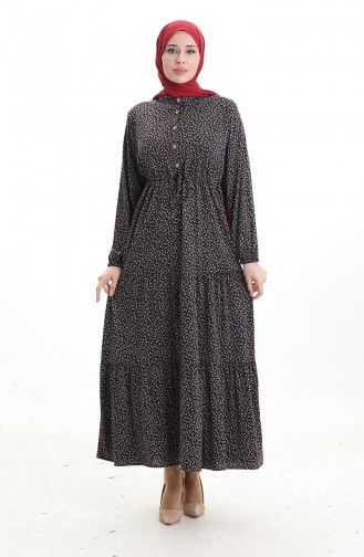 Robe à Col Mandarin Et Motifs Floraux 0197-01 Noir Lilas 0197-01