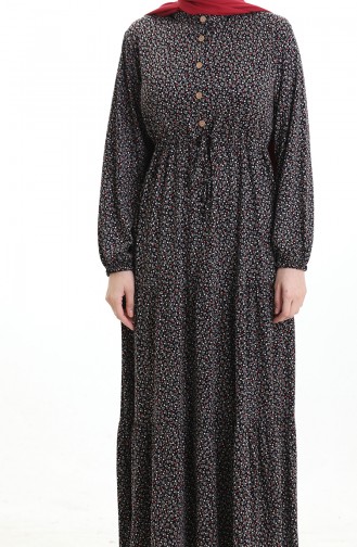 Robe à Col Mandarin Et Motifs Floraux 0197-01 Noir Lilas 0197-01