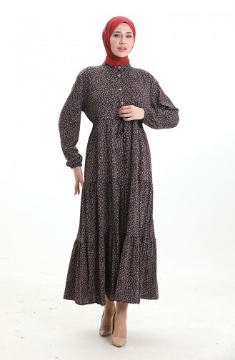 Robe à Col Mandarin Et Motifs Floraux 0197-02 Noir Rouge 0197-02