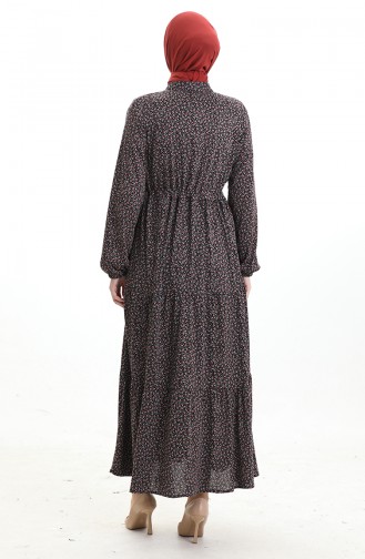 Robe à Col Mandarin Et Motifs Floraux 0197-02 Noir Rouge 0197-02