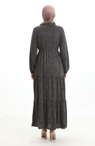 Robe à Col Mao Et Motifs Floraux 0197-03 Noir Kaki 0197-03