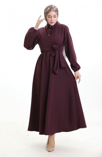 Double-Breasted Buttoned Belted Dress 0198-01 Plum 0198-01