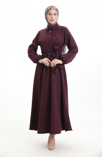 Double-Breasted Buttoned Belted Dress 0198-01 Plum 0198-01